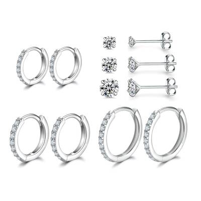 6 Pairs Hypoallergenic Tiny Cubic Zirconia Stud Earrings Set, Hoop Earring for Women