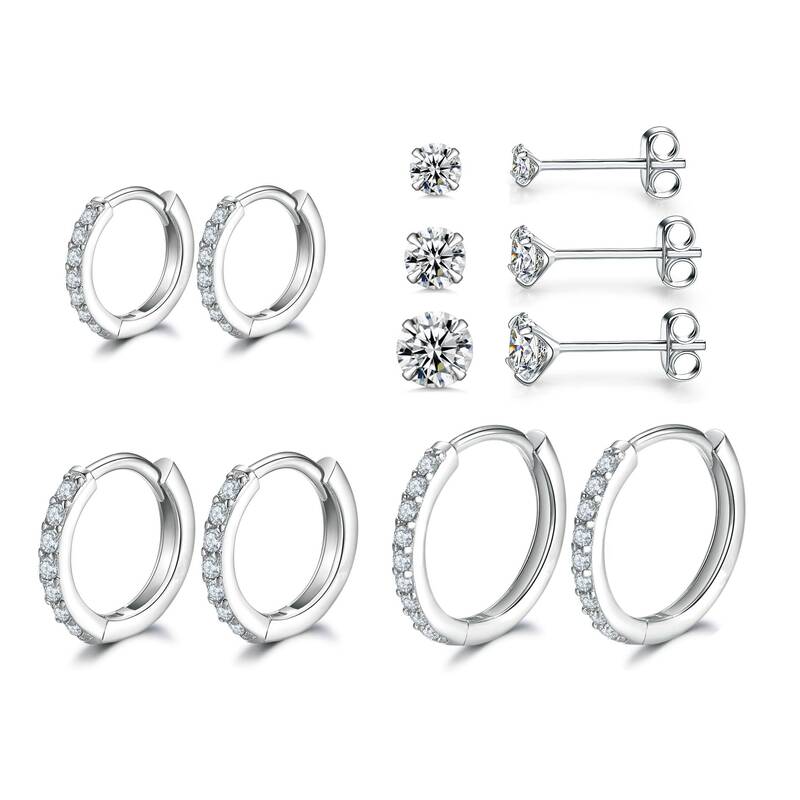 6 Pairs Hypoallergenic Tiny Cubic Zirconia Stud Earrings Set, Hoop Earring for Women