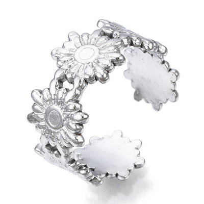Non-Tarnish 304 Stainless Steel Flower Open Cuff Ring for Women