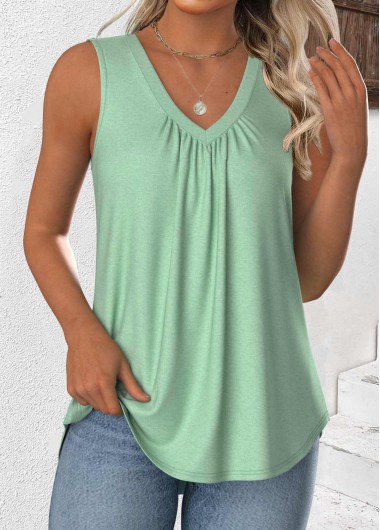 Modlily Light Green Sleeveless V Neck Tank Top - L