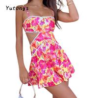Women's Summer Mini Cami Dress Sleeveless Open Back Cutout Floral Spaghetti Strap Dress