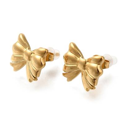 304 Stainless Steel Bowknot Stud Earrings