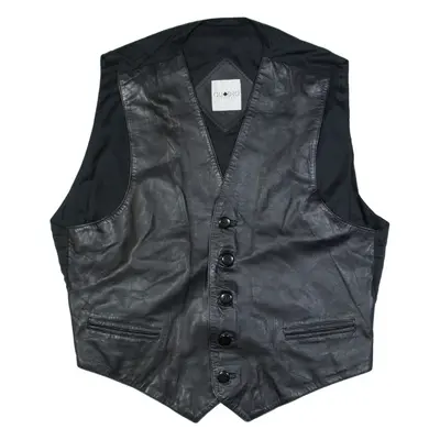 QUADRO Mens Biker Gilet Black Leather L