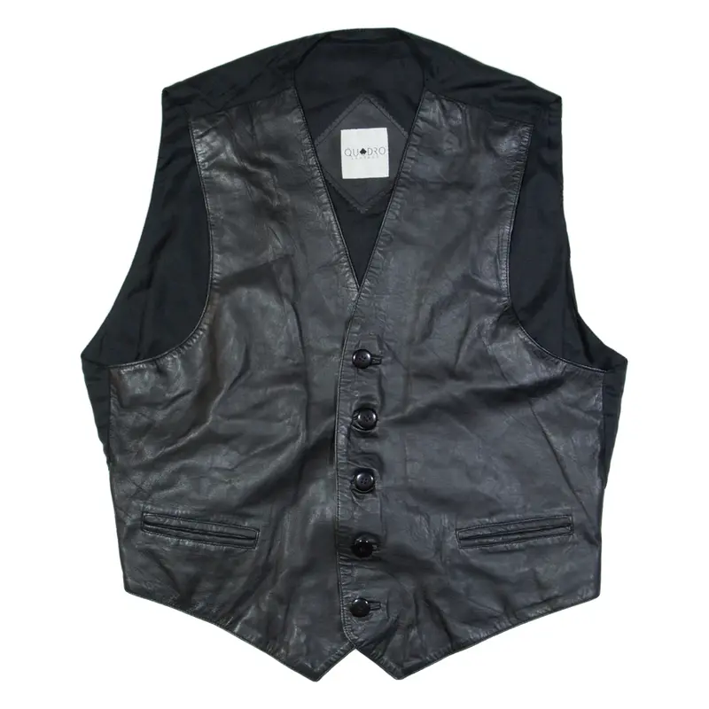 QUADRO Mens Biker Gilet Black Leather L