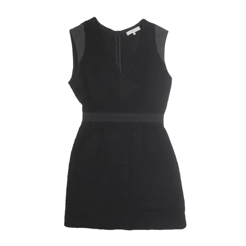 SANDRO Elastic Waist Day Dress Black Geometric Sleeveless Knee Length Womens UK 10