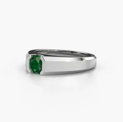 10K White Gold 1 to 5 CT Round Cut Emerald & Gemstone Engagement Ring for Men