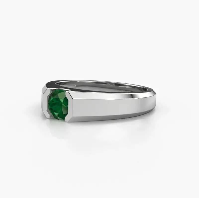 10K White Gold 1 to 5 CT Round Cut Emerald & Gemstone Engagement Ring for Men