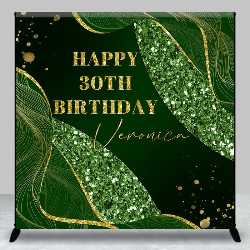 Custom Green Gold Line Sequin 30th Birthday Backdrop - Aperturee