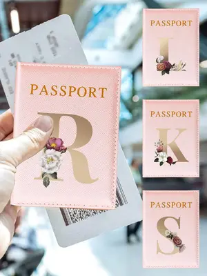Floral & Letter Pattern Passport Holder, Lightweight Travel Passport Flight Ticket Case, Unisex Id & Card Protector Cover for...