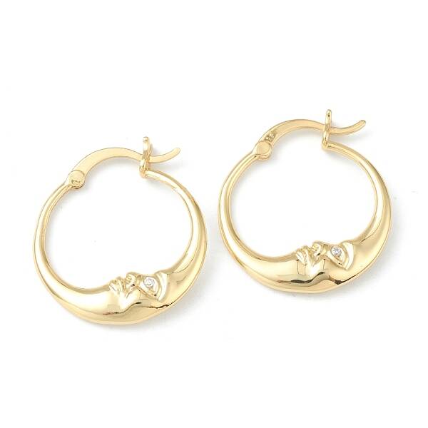 Brass Micro Pave Clear Cubic Zirconia Hoop Earrings