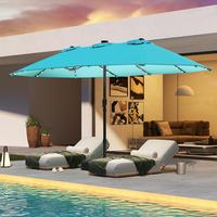 COSTWAY 15/13ft Large Patio Umbrella with Solar LED Lights & Base, Extra Large Outdoor Twin Umbrella w/ 36 Lights, for Patio ...