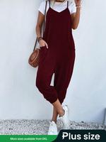 【Plus Size】 Solid Color Pocket Cami Jumpsuit without Tee, Casual Sleeveless Jumpsuit for Spring & Summer & Fall, Women's ...