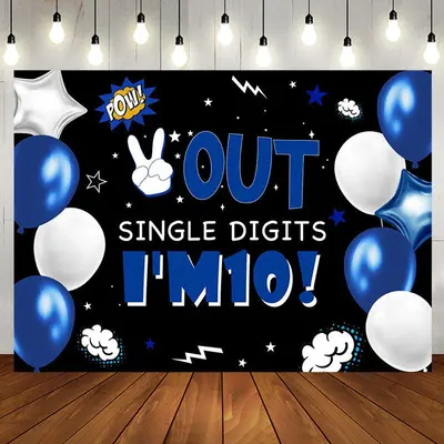 Out Single Digits Im 10 Ballons Birthday Backdrop - Aperturee