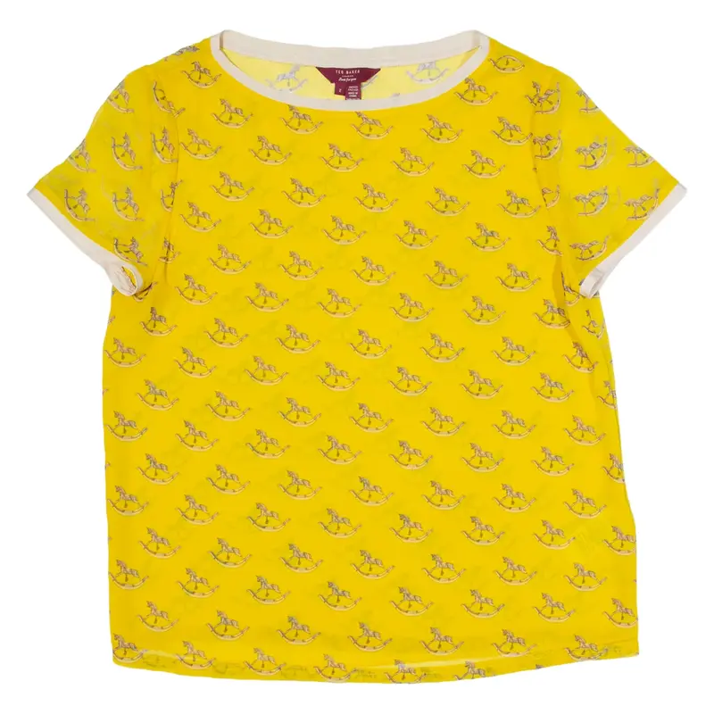 TED BAKER Sheer Womens Printed Top Yellow S
