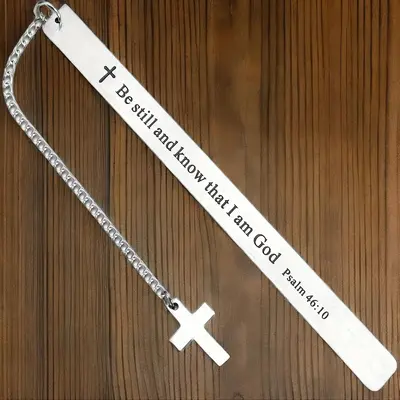 Stainless Steel Bookmark with Cross & Chain, 1 Count Engraved Bookmark, Inspirational Religious  Funny Gift  for Book Lovers,...