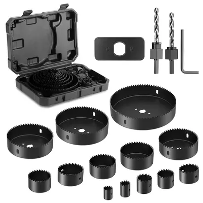 19 Hole Saw Set with Case with 3/4-5inch Blades, 2 Mandrels, 2 Drill Bits, 1 Installation Plate, 1 Hex Key, for Soft Wood Ply...