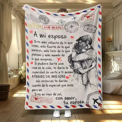 Travel & Letter Themed Blanket, 1 Count Soft Warm Nap Throw Blanket, Air-conditioned Room Blanket for Home Office Travel Dorm...