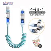 WHEAXY 4-in-1 Scented Coiled Charging Cable, 240W Max Fast Charger&Data Sync Cord with Multi Connectors for iPhone/Samsung/An...