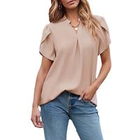 EVALESS Women's Elegant Casual Summer V Neck Blouses Loose Fit Pleated Short Sleeve Chiffon Flowy Comfort T Shirts Tops 2025 ...