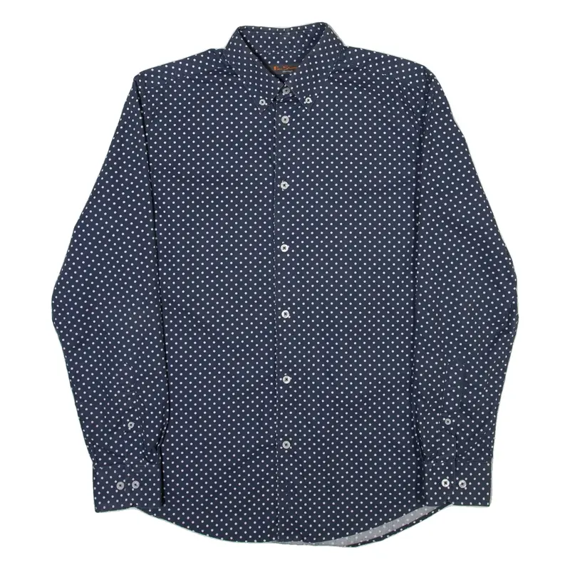 BEN SHERMAN Mens Plain Shirt Blue Polka Dot Long Sleeve M