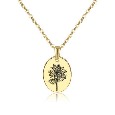 Brass Birth Month Flower Pendant Necklace