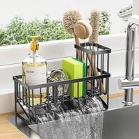 Multi-Functional Plastic Sink Organizer Rack – Kitchen Countertop Caddy with Hanging Rod for Sponge, Dish Cloth, Soap & Det...