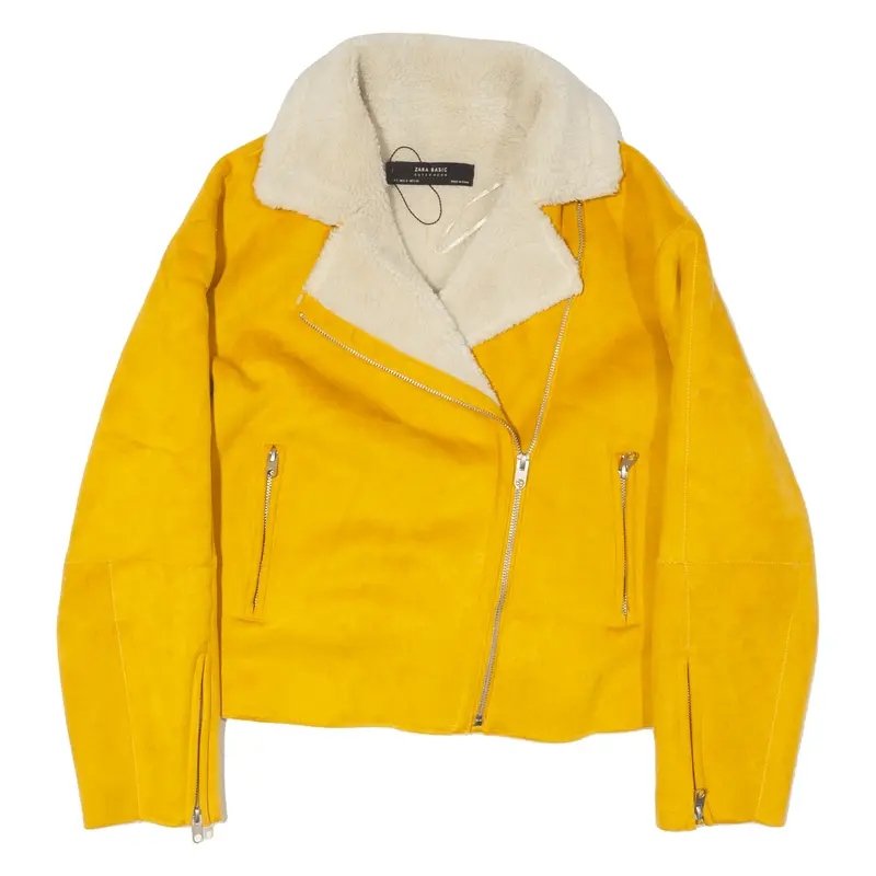 ZARA Basic Aviator Jacket Yellow Faux Suede Womens S