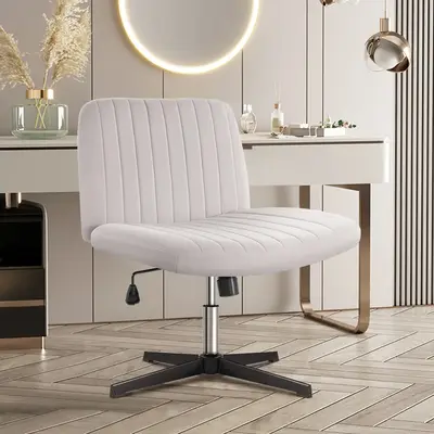 KKTONER Criss Cross Chair Armless Office Desk Chair No Wheels, Swivel Vanity Chair, Height Adjustable Wide Seat Computer Task...