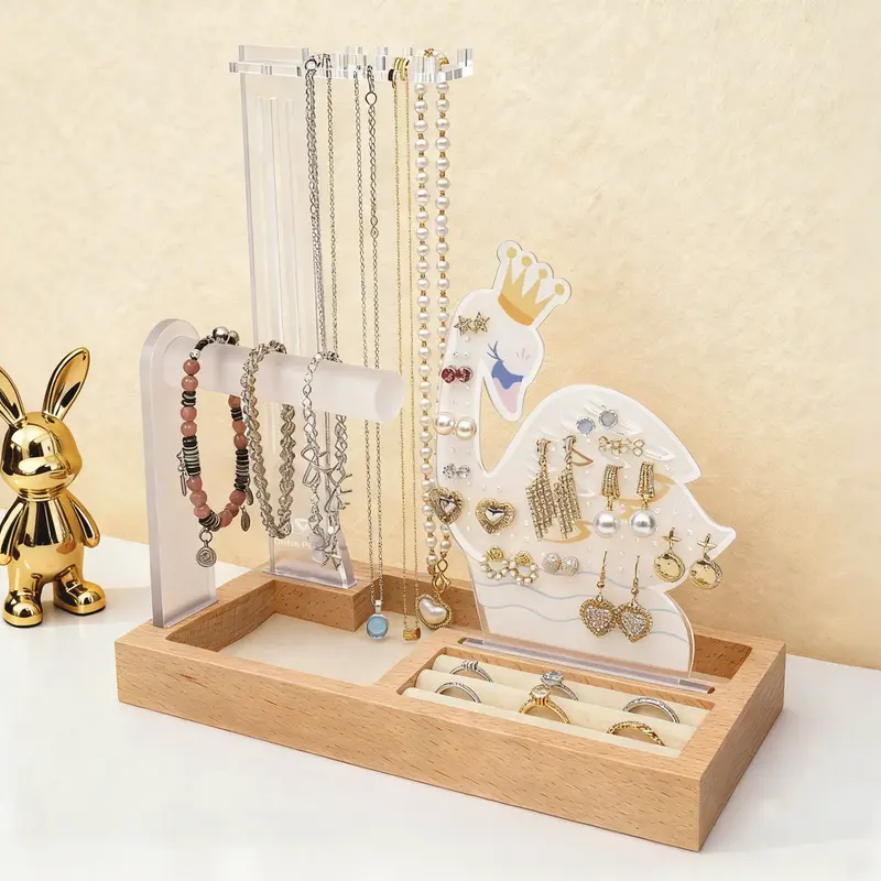 Elegant Swan Themed Jewelry Organizer Stand Display – Aesthetic Vanity