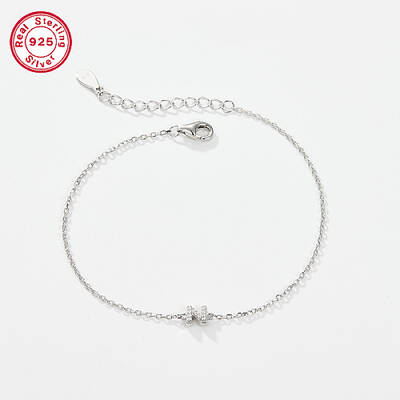 Anti-Tarnish Rhodium Plated 925 Sterling Silver Letter Cubic Zirconia Link Bracelets