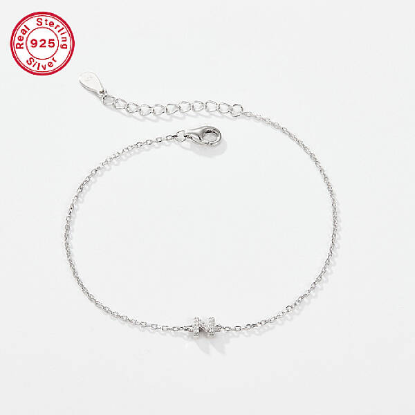 Anti-Tarnish Rhodium Plated 925 Sterling Silver Letter Cubic Zirconia Link Bracelets