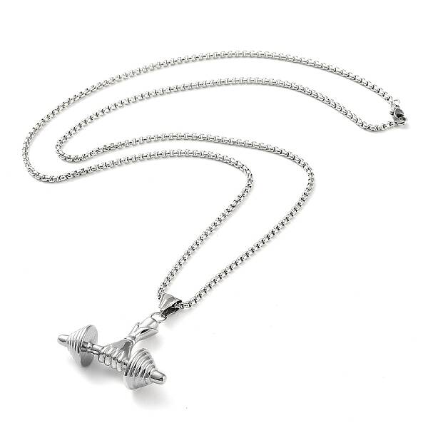 Non-Tarnish 304 Stainless Steel Dumbbell Pendant Necklaces