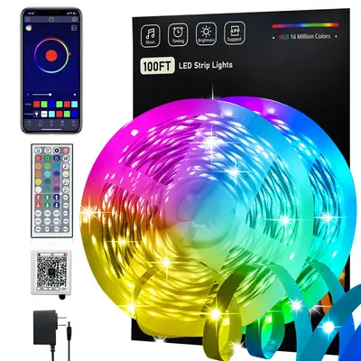 LED Strip Lights for Bedroom 100FT 50FT Music Sync Color Changing RGB Lights Strip with Remote APP Control LED Lights Modern