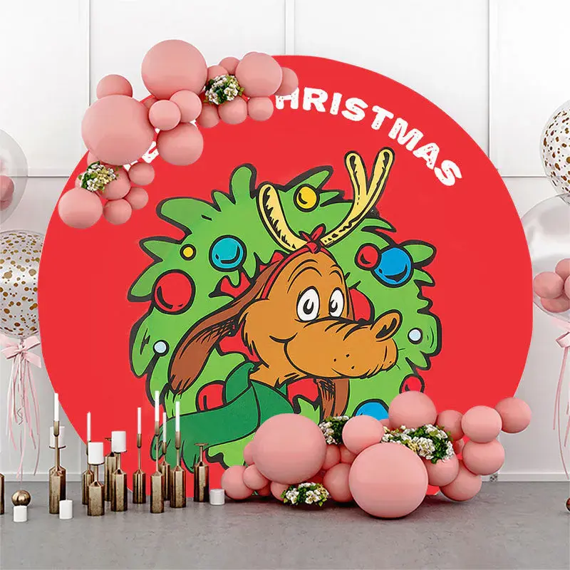 Holiday Red Reindeer Circle Merry Christmas Backdrop - Aperturee