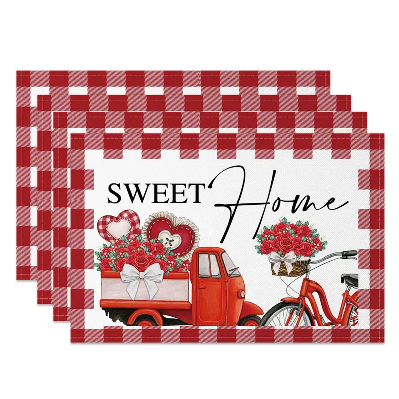 Aperturee Romantic Sweet Home Valentines Day Set Of 4 Placemats, 14x12 Inch, 15.8 USD, NYLX00569-S, placemats