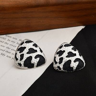 Leopard Print Brass Enamel Stud Earrings for Women