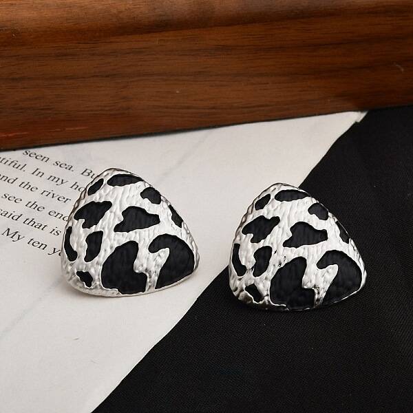 Leopard Print Brass Enamel Stud Earrings for Women