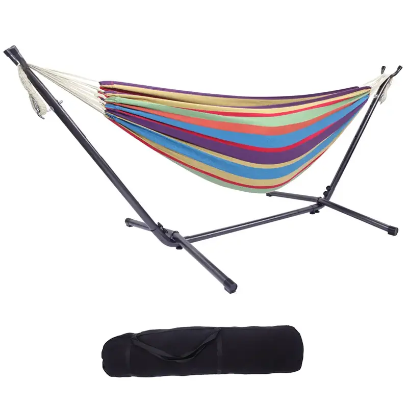 Hammock with Stand Included, 330lb Capacity Steel Frame, Premium Carry Bag, Indoor Outdoor Brazilian-Style Cotton Bed for Bac...