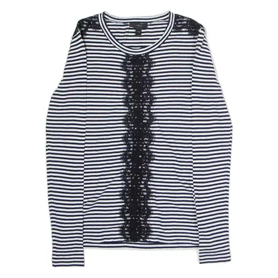 J.CREW Striped Lace Womens T-Shirt Black Long Sleeve Crew Neck XXS