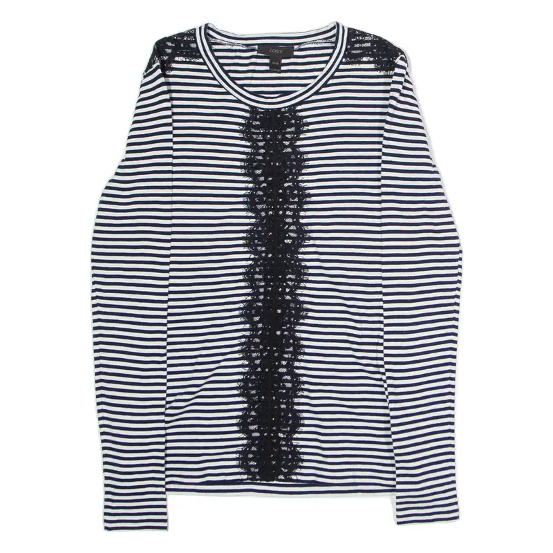 J.CREW Striped Lace Womens T-Shirt Black Long Sleeve Crew Neck XXS