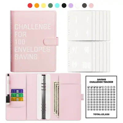 100 Envelopes Money Saving Challenge Binder I Fun& Easy Way to Save $5,050 |Budget Book with Cash Envelopes for Home,Office &...