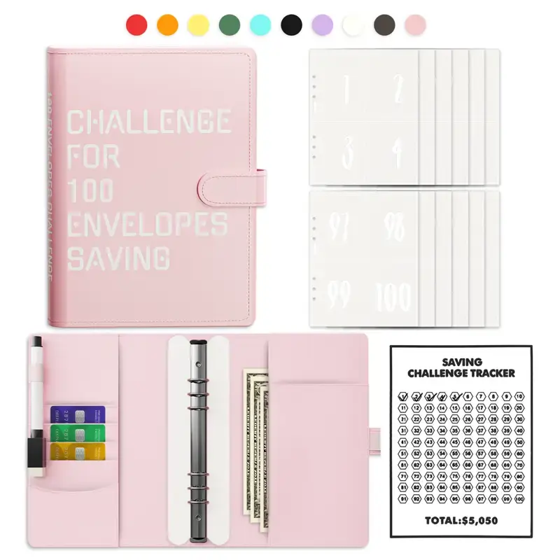 100 Envelopes Money Saving Challenge Binder I Fun& Easy Way to Save $5,050 |Budget Book with Cash Envelopes for Home,Office &...