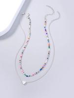 Boho Style Colorful Beaded & Heart Design Layered Necklace, Fashion Jewelry for Party, Daily Clothing Decor, Trendy All-match...