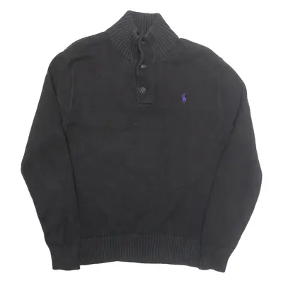 POLO RALPH LAUREN Mens Jumper Black Button Neck Tight Knit S