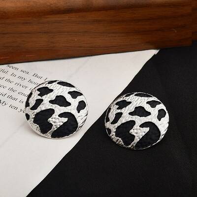 Leopard Print Brass Enamel Stud Earrings for Women
