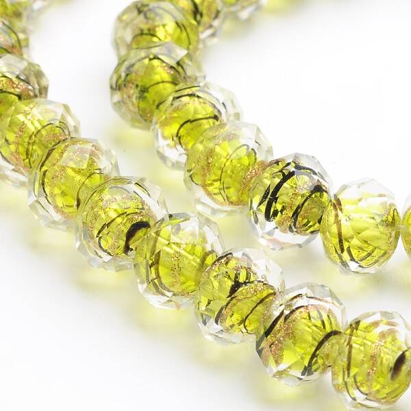 Handmade Gold Sand Lampwork Rondelle Beads Strands