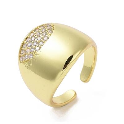 Brass Micro Pave Clear Cubic Zirconia Open Cuff Ring for Women