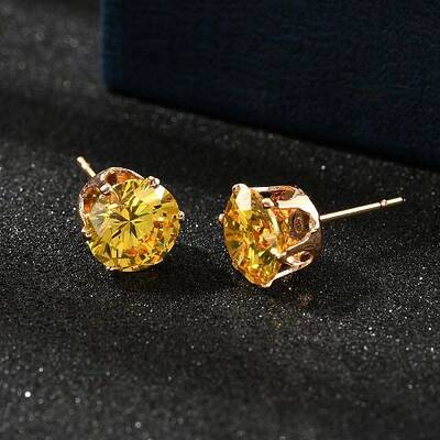 Flat Round Brass Micro Pave Cubic Zirconin Stud Earrings