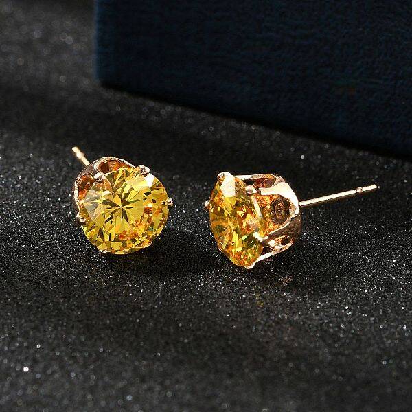 Flat Round Brass Micro Pave Cubic Zirconin Stud Earrings