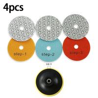 4PCS 100mm Diamond Polishing Pads Wet Use for Marble Quartz & Granite 3-Step Grinding Polishing Kit for Angle Grinders Tool